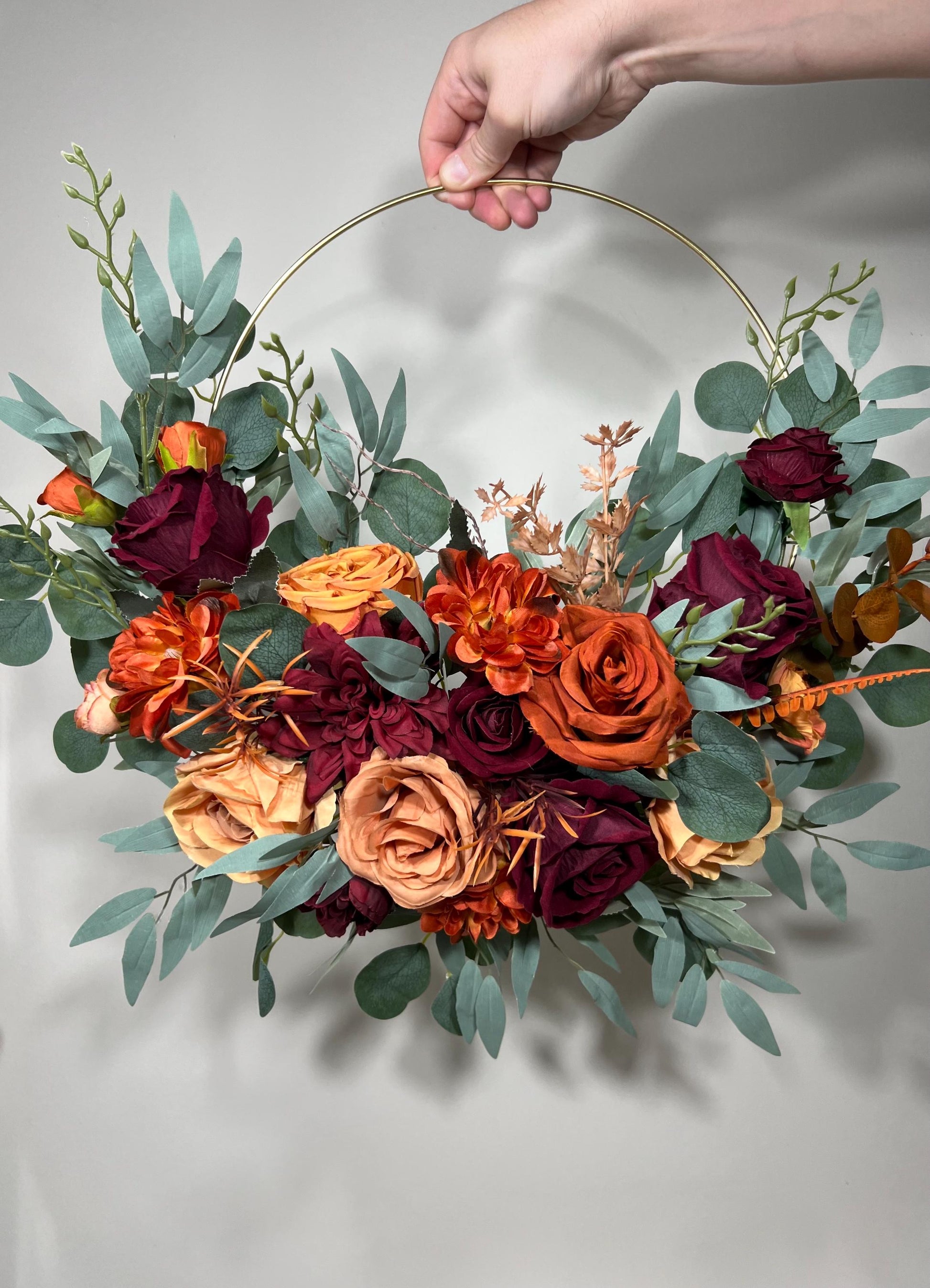 Wedding Hoop Terracotta Bridal Burnt Orange Hoop Burgundy Bridesmaids Ring Rust Wreath Flower Girl Cinnamon Fall Artificial Flower Handmade