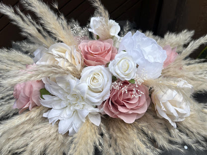 Dusty Rose Arch Arrangement Wedding White Boho Centerpiece Pink Blush Arbor Arrangement Ivory Pampas Grass Table Decor Dusty Rose White