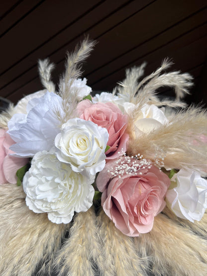 Dusty Rose Arch Arrangement Wedding White Boho Centerpiece Pink Blush Arbor Arrangement Ivory Pampas Grass Table Decor Dusty Rose White