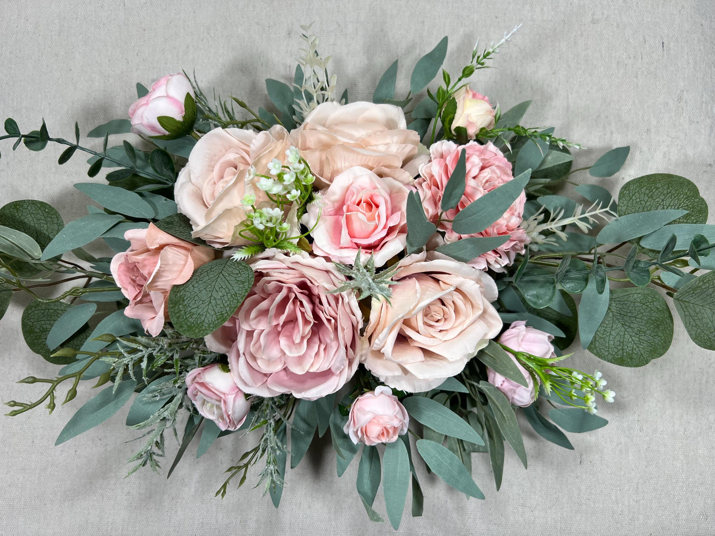 Pink Arch Arrangement Cross Ivory Arch Aisle Arrangement Blush Decor Dusty Rose Sage Artificial Flowers Eucalyptus Pink Arbor Arrangement