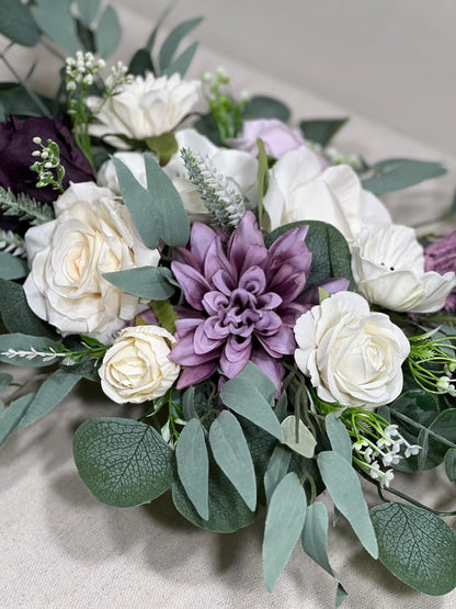 Purple Arch Arrangement Wedding White Arch Aisle Arrangement Dark Purple Anemone Arbor Arrangement Plum Lavender Arch Arrangements Ivory