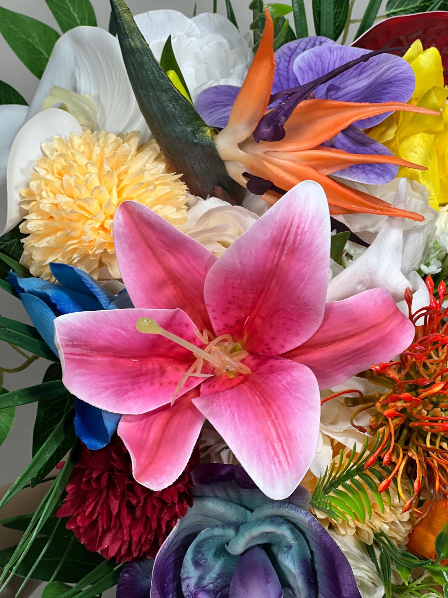 Tropical Bouquet Wedding Fuchsia Orchid Bridesmaids Bouquet Hot Pink Blue Cascade Bouquet Beach White Purple Artificial Flower