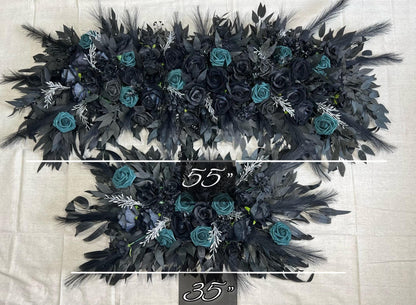 Black Arch Arrangement Black Teal Arch Aisle Arrangement Halloween Decor Gothic Black Dark Teal Arch Arrangement Black Teal