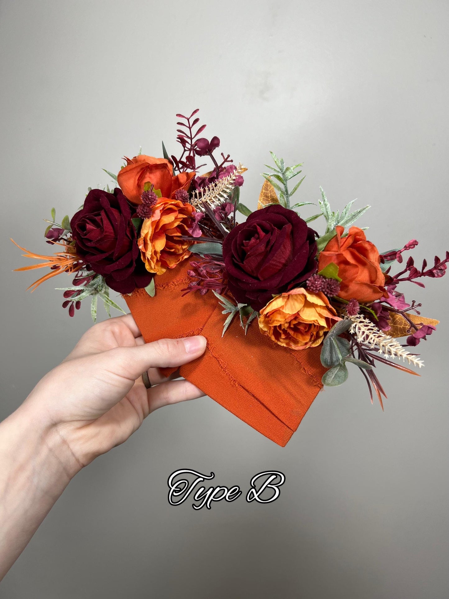 Burnt Orange Pocket Boutonniere, Fall Wedding Flowers, Burgundy Groom Pocket Square, Dark Red Terracotta Rose Groomsmen Boutonniere DUP