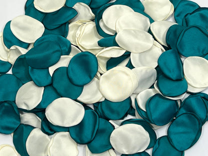 Teal Ivory Petals Wedding Decor Flower Girl Petals Dark Teal Ivory Wedding Aisle Decor Flower Petals Teal Ceremony White Confetti