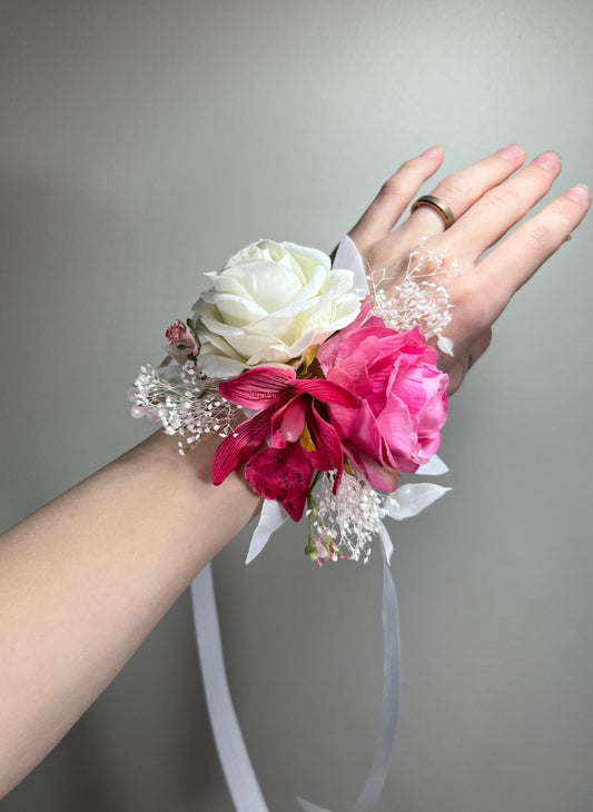 Pink Corsage Wedding Groom White Corsage Mom Corsage Fuchsia Corsage Hot Pink Corsage Orchid Ivory Artificial Flower