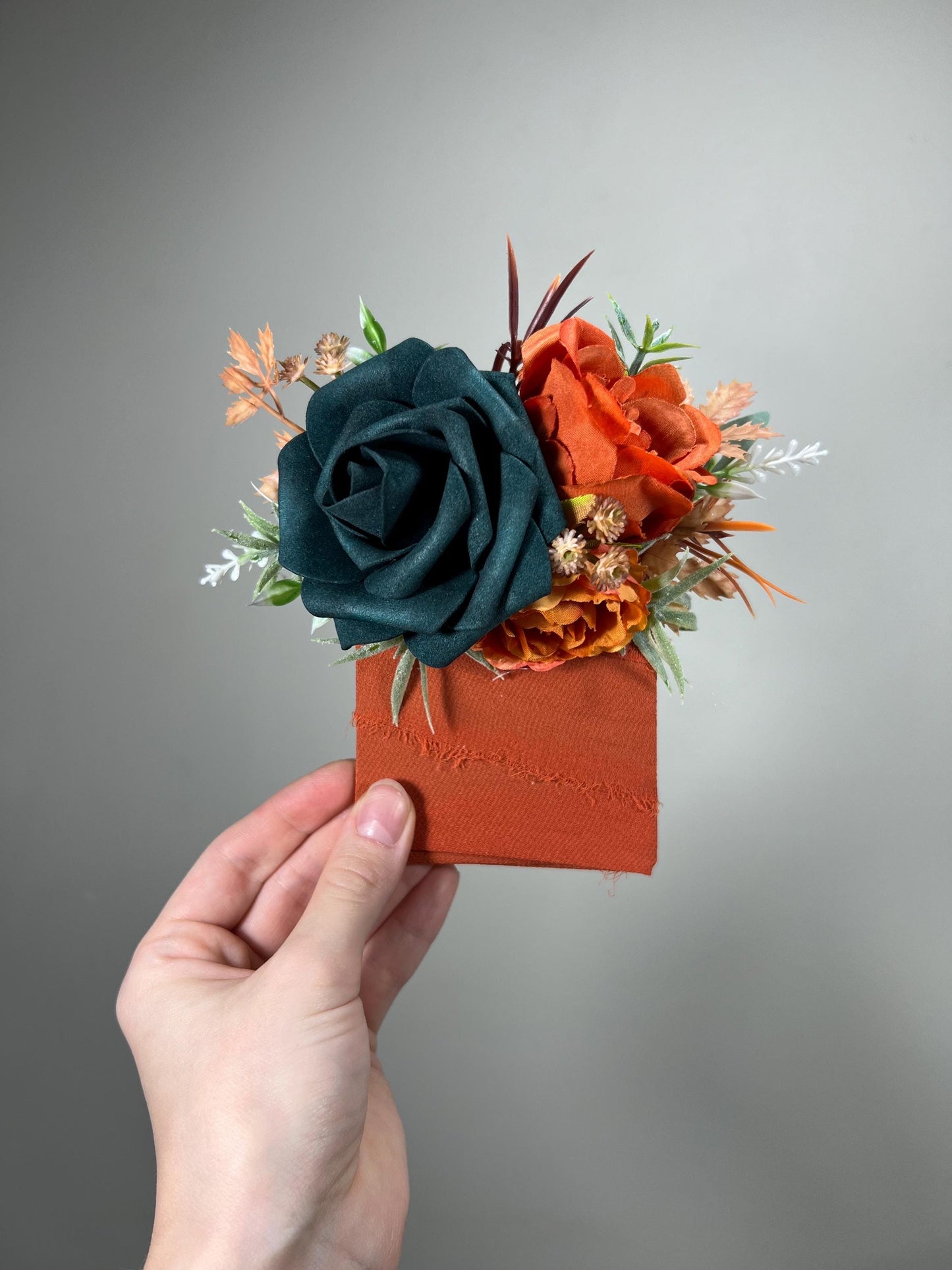 Dark Teal Pocket Boutonniere Wedding Rust Groom Boutonnière Square Teal Burnt Orange Groomsmen Terracotta Boutonniere Rust Dark Teal