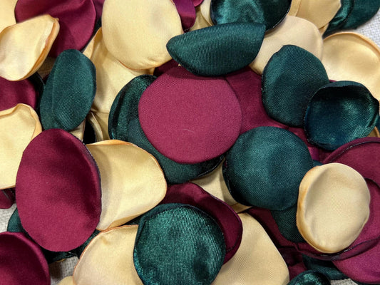 Christmas Petals Green Burgundy Gold Wedding Petals Aisle Decor Emerald Green Burgundy Petals Flower Gold Dark Green Confetti