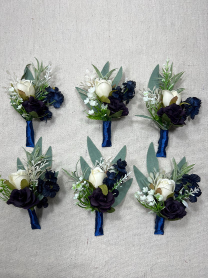 Blue Corsage Wedding Groom Navy Blue White Corsage Purple Ivory Corsage Plum Artificial Flowers