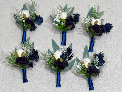 Blue Boutonniere Wedding Groom Navy Blue White Boutonnières Groomsmen Purple Boutonnière Plum Groom Artificial Flowers Reddit