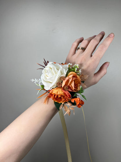 Orange Corsage White Wedding Terracotta Corsage Burnt Orange Mom Corsage Ivory Rust Boutonniere Pocket Fall Terracotta Artificial Flower