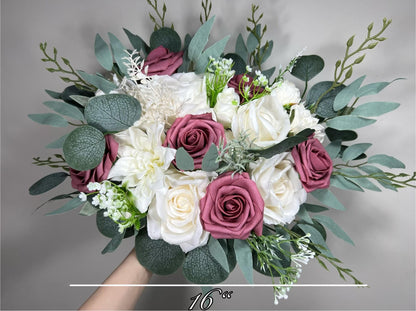 Mauve Bouquet Wedding Bridal White Mauve Bouquet Pink Ivory Bridesmaids Bouquet Mauve White Sage Eucalyptus Artificial Flower