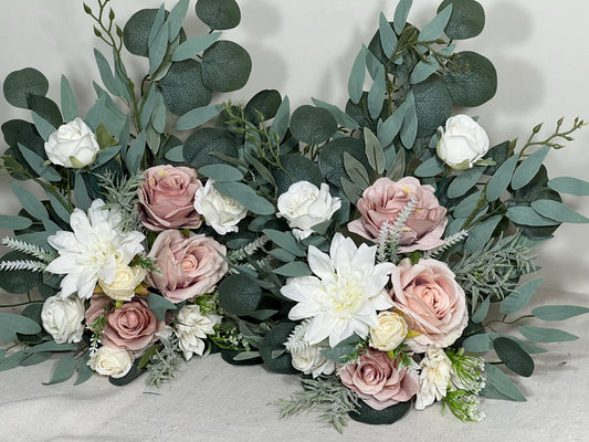 Set of 2 Wedding Aisle Marker Flower Floor Arrangement Barrel Décor Pink White Dusty Rose Ground Arch Wedding