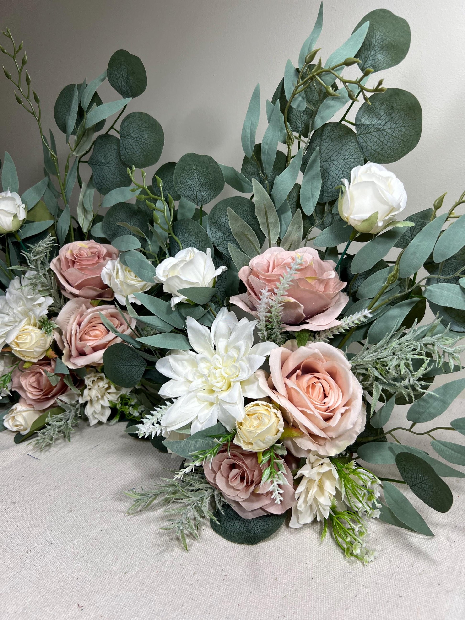 Wedding Aisle Marker Flower Floor Arrangement Barrel Décor Pink White Dusty Rose Ground Arch Wedding