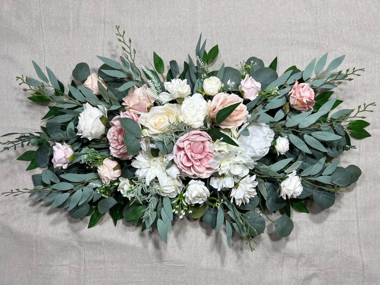 White Pink Arch Arrangement Cross Ivory Arch Aisle Arrangement Blush Decor White Sage Artificial Flowers Eucalyptus Arbor Arrangement