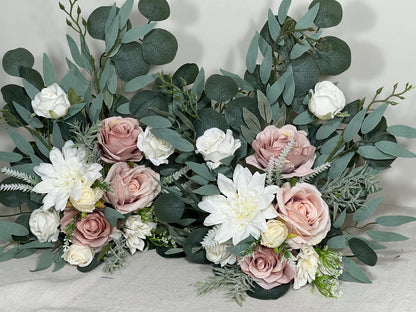 Wedding Aisle Marker Flower Floor Arrangement Whiskey Barrel Décor Pink White Dusty Rose Ground Arch