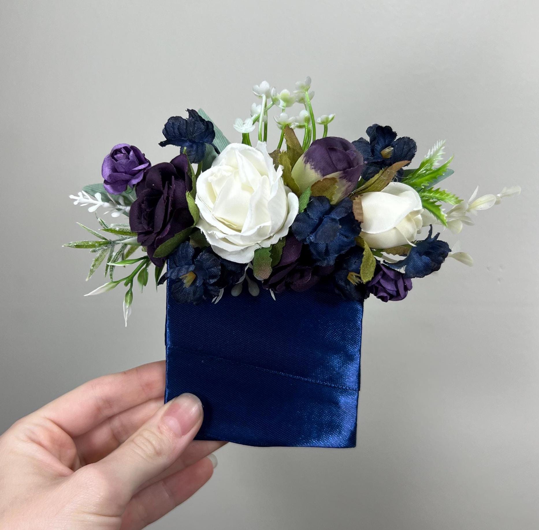 Blue Pocket Square Boutonniere Wedding Groom Navy Blue Royal White Boutonnières Pocket Purple Boutonnière Plum Artificial Flowers