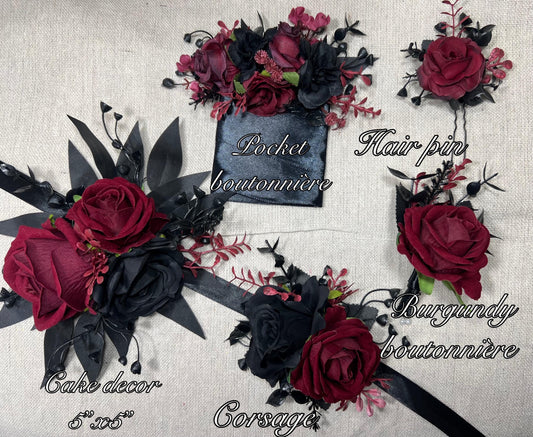 Wedding Cascade Black Bouquet Burgundy Gothic Bridal Halloween Cascading Bouquet Black Decor Burgundy Artificial Flower Bridesmaids Black