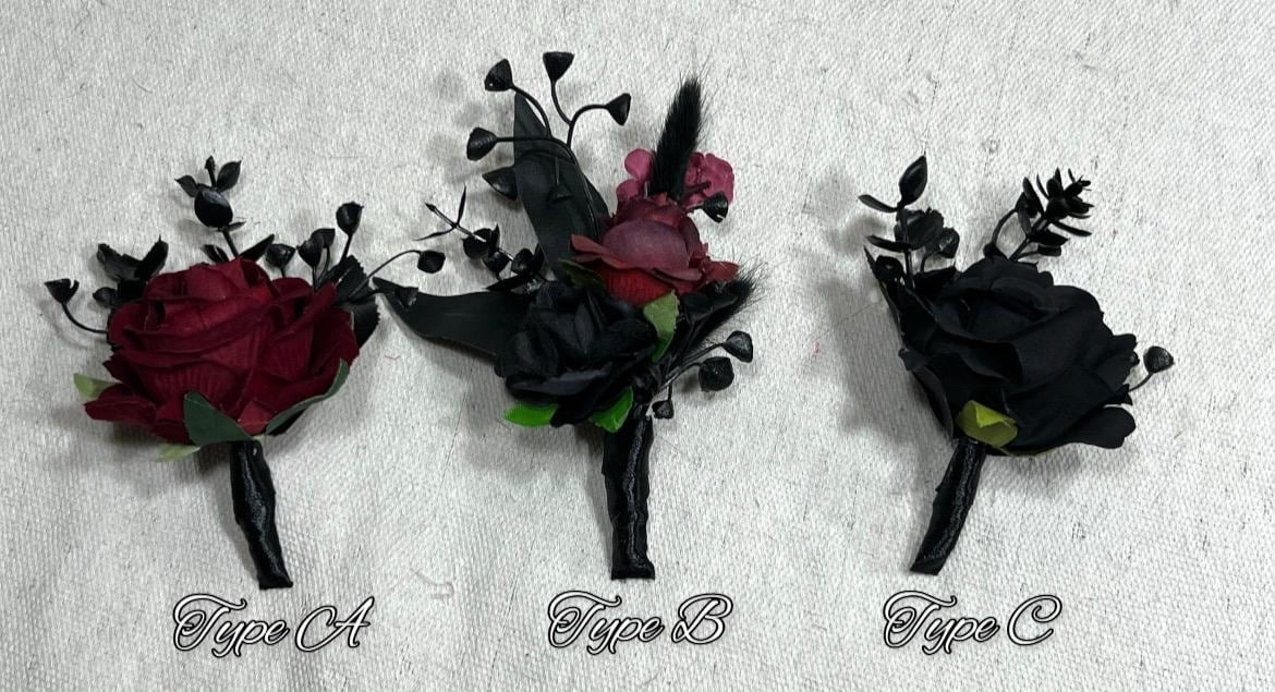 Black Burgundy Pocket Boutonniere Wedding Black Boutonniere Burgundy Groom Gothic Square Boutonnière Black Corsage Artificial Flower