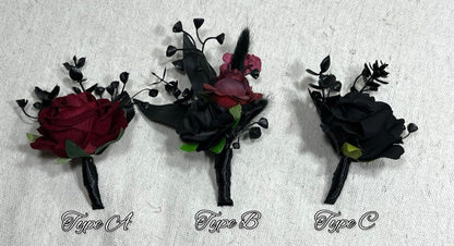 Black Burgundy Pocket Boutonniere Wedding Black Boutonniere Burgundy Groom Gothic Square Boutonnière Black Corsage Artificial Flower