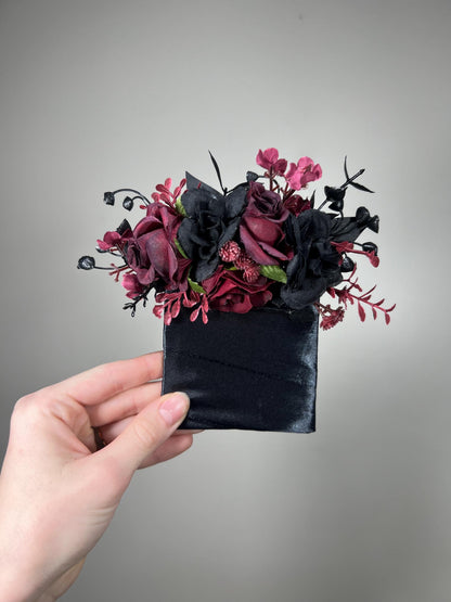 Black Burgundy Pocket Boutonniere Wedding Black Boutonniere Burgundy Groom Gothic Square Boutonnière Black Corsage Artificial Flower