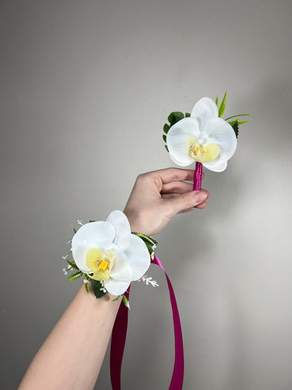 Orchid Corsage Wedding Groom White Boutonnière White Groomsmen Beach Corsage Tropical Monstera Orchid Artificial Flowers