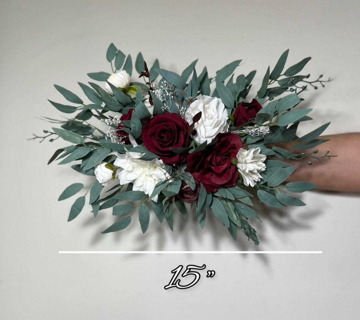 Burgundy White Bouquet Wedding Bridal Burgundy Cascade Bouquet White Burgundy Bouquet Christmas Pine Cone Bouquet Cascading Bouquet Burgundy