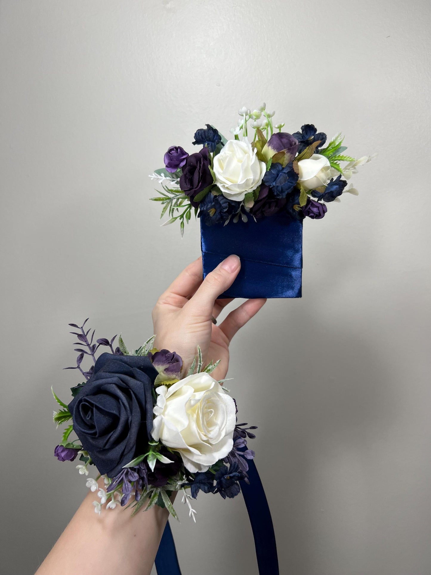 Navy Blue Bouquet Wedding Bridal Bouquet Navy Blue White Bouquet Plum Bridesmaids Blue Bouquet Purple Dark Blue Artificial Flower