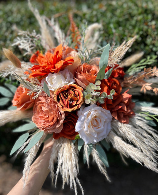 Terracotta Bouquet Wedding Bridal Rust Ivory Bouquet Champagne Bridesmaids Bouquet Burnt Orange Bouquet Rust Pampas Grass Artificial Flower