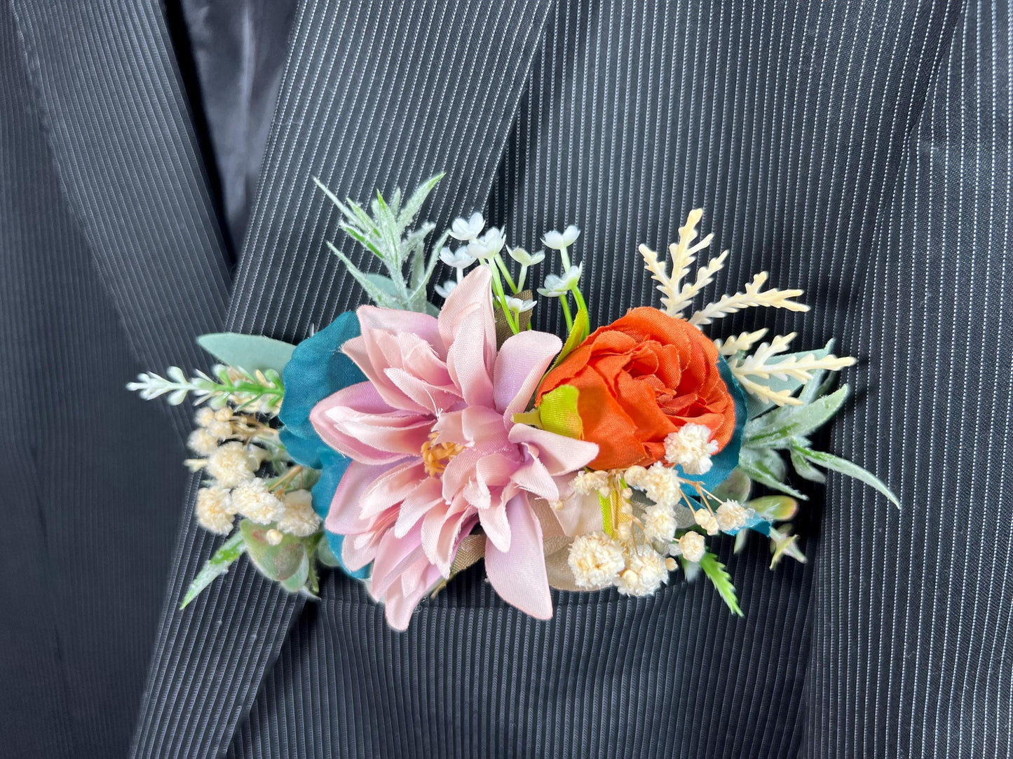 Teal Rust Pocket Boutonniere Wedding Dusty Rose Terracotta Groom Boutonnière Square White Groomsmen Gold Dark Teal Boutonniere Rust