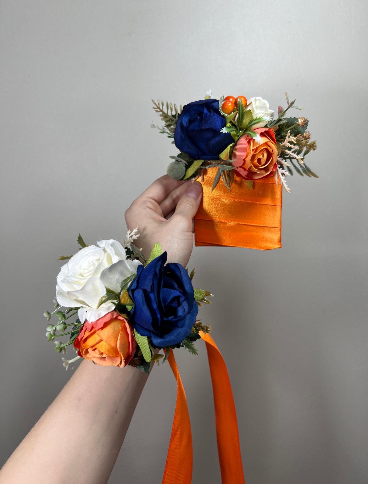 Blue Orange Bouquet Wedding Bridal Bouquet Royal Blue White Bouquet Cascade Bridesmaids Burnt Orange Bouquet Royal Blue Navy