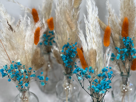 Centerpiece Teal Orange Mini Wedding Dried Bouquet Teal Burnt Orange Baby Breath Turquoise Wedding Terracotta Small Centerpiece Pampas Grass