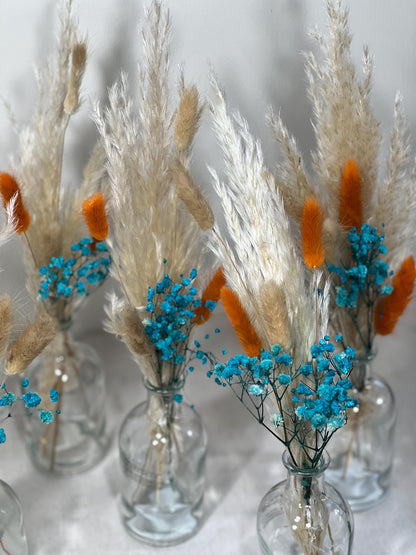 Centerpiece Teal Orange Mini Wedding Dried Bouquet Teal Burnt Orange Baby Breath Turquoise Wedding Terracotta Small Centerpiece Pampas Grass