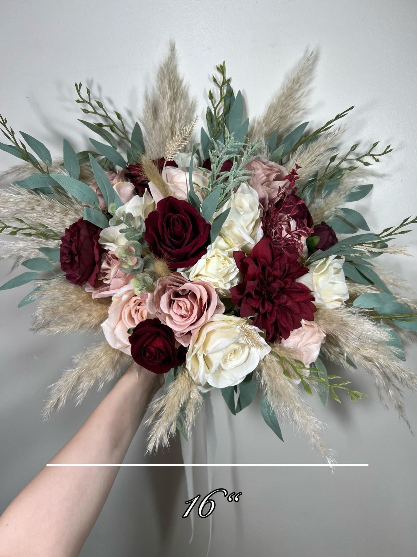 Burgundy Pink Bouquet Wedding Bridal Dusty Rose Bouquet Ivory Burgundy Bridesmaids Bouquet Dusty Rose Champagne Pampas Grass Eucalyptus