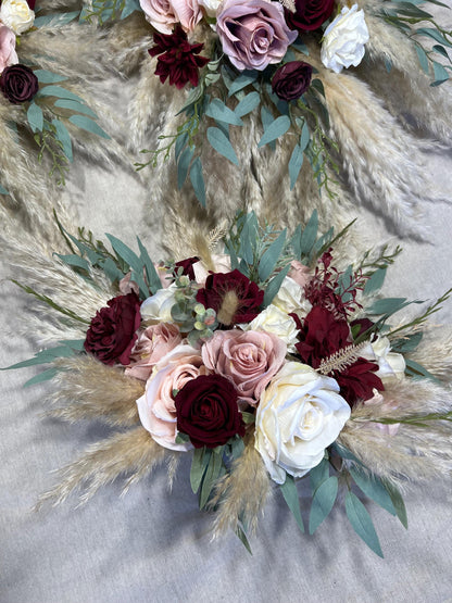 Burgundy Pink Bouquet Wedding Bridal Dusty Rose Bouquet Ivory Burgundy Bridesmaids Bouquet Dusty Rose Champagne Pampas Grass Eucalyptus