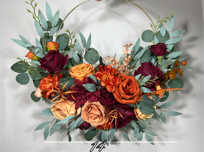 Wedding Hoop Terracotta Bridal Rust Hoop Burgundy Bridesmaids Ring Rust Wreath Flower Girl Terracotta Fall Hoop Wreath Artificial Flower