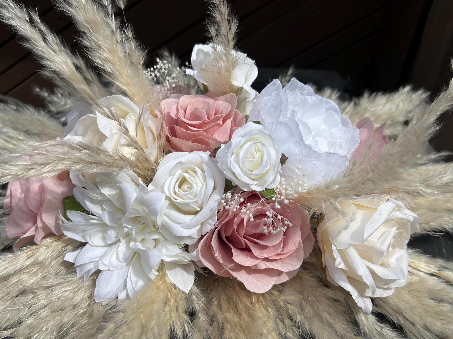 Dusty Rose Arch Arrangement Wedding White Boho Centerpiece Pink Blush Arbor Arrangement Ivory Pampas Grass Table Decor Dusty Rose White