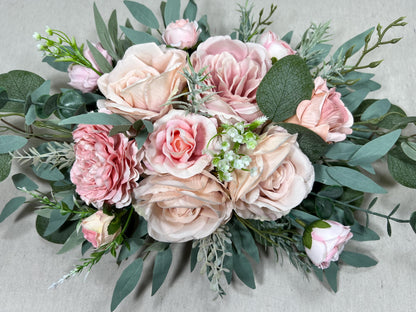 Pink Arch Arrangement Cross Ivory Arch Aisle Arrangement Blush Decor Dusty Rose Sage Artificial Flowers Eucalyptus Pink Arbor Arrangement