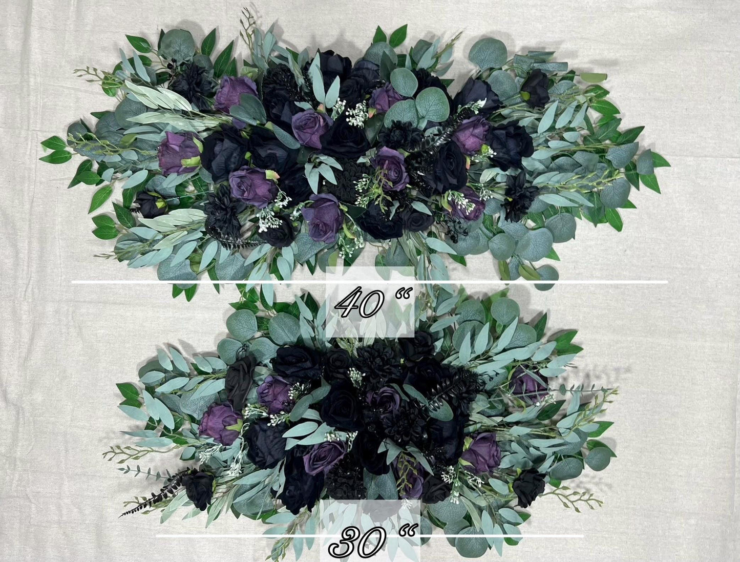 Black Arch Arrangement Wedding Purple Arch Aisle Arrangement Black Halloween Decor Gothic Black Artificial Flowers Eucalyptus Sage