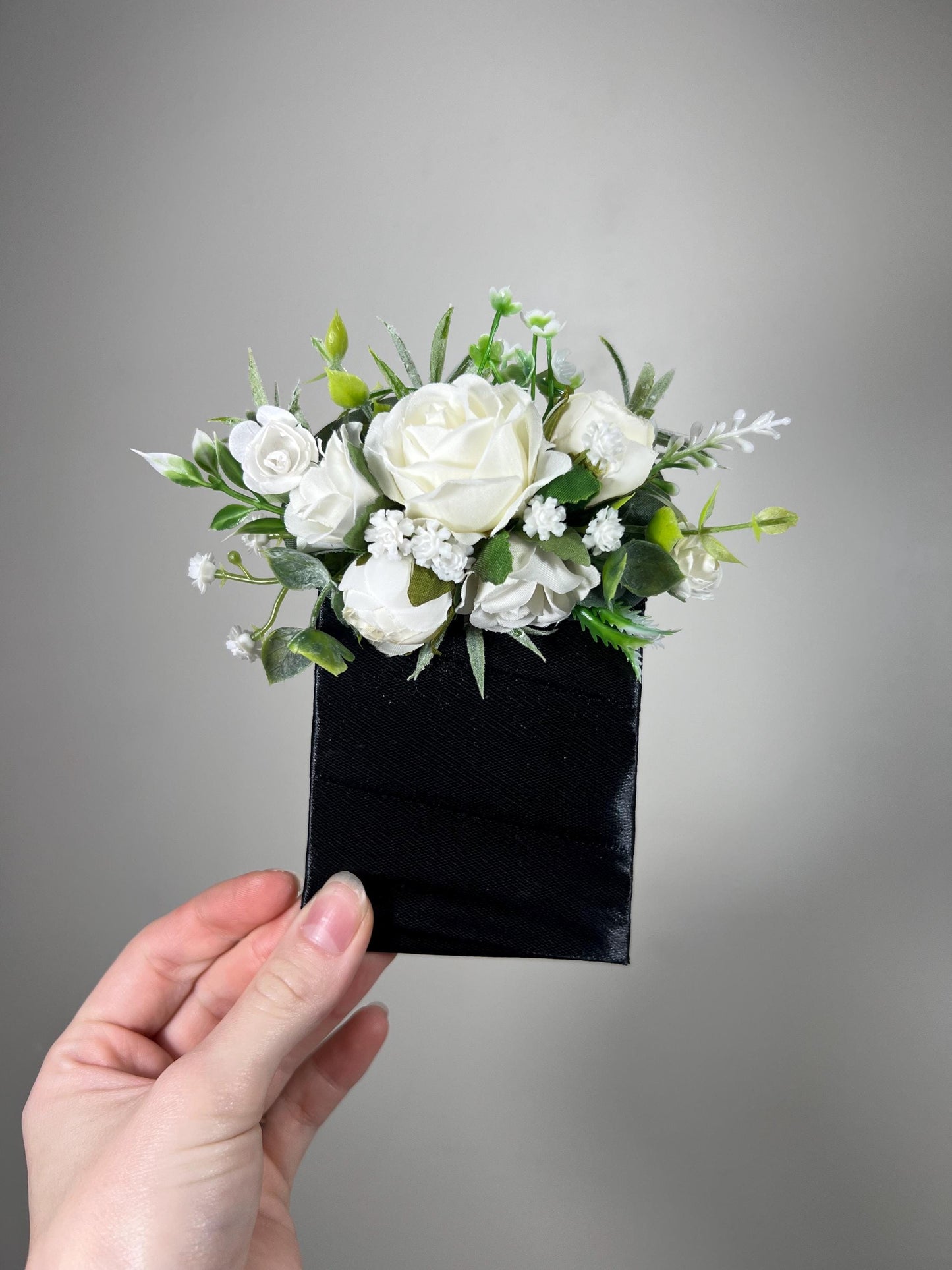 White Pocket Boutonniere Wedding Groom Boutonnière Ivory Square Groomsmen Pocket Boutonniere Sage Eucalyptus Ivory Baby Breath