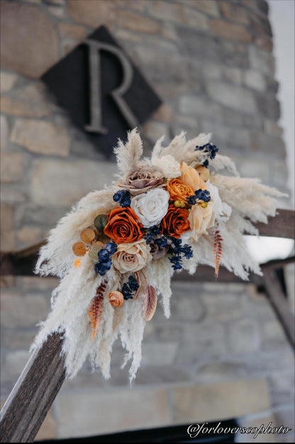 Wedding Sweetheart Terracotta White Navy Blue Ivory Burnt Orange Aisle Arrangement Rust Centerpiece Table Sweetheart Pampas Grass