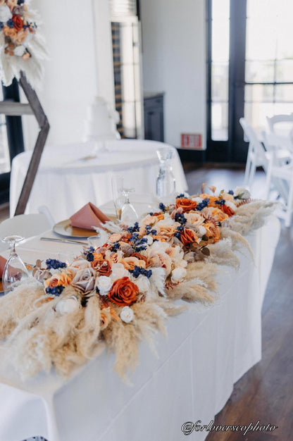 Wedding Arch Arrangement Rust Boho Burnt Orange Navy Blue Arbor Arrangement Pampas Grass Terracotta Navy Blue Centerpiece Table Decor Fall