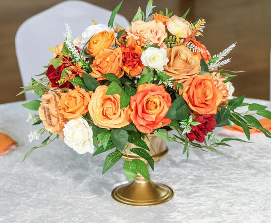 Orange Centerpiece Wedding Peach Terracotta Centerpiece Table Flower Ball Barrel Ivory Wiskey Stand Burgundy White Artificial Flower