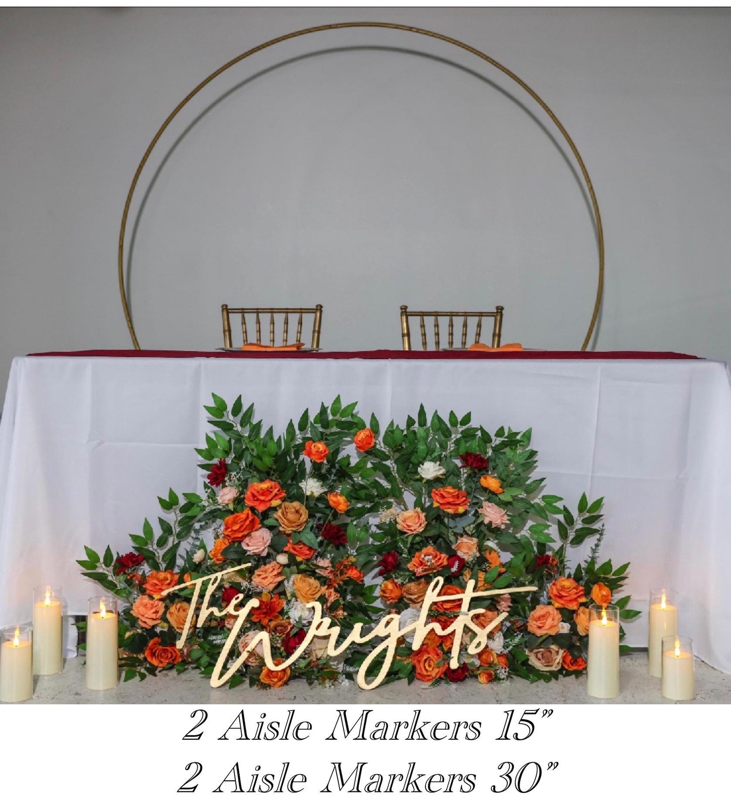 Wedding Aisle Marker Flower Floor Arrangement Whiskey Barrel Décor Orange Ground Arch Burnt Orange Burgundy Terracotta
