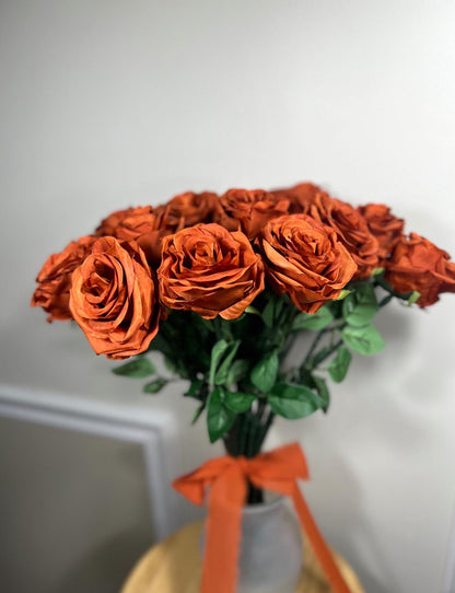Burnt Orange Flower Head Wedding Artificial Rust Flower with Long Stem Terracotta Flower Head Craft Wedding Supplies Rust Rose Faux Flower