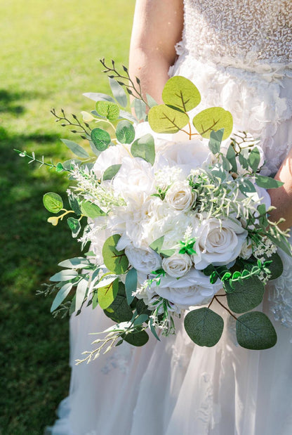 Wedding Bouquet Cascade White Bridal Bridesmaids Cascading Bouquet Wedding Bouquet Ivory Decor Eucalyptus Greenety Sage Flower Artificial