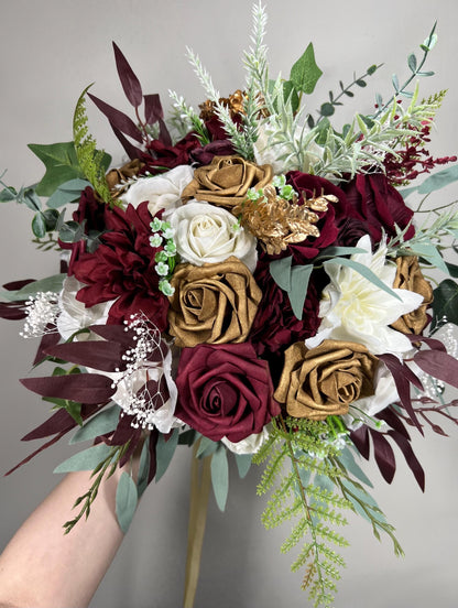 Harry Potter Wedding Bouquet Bridal Burgundy White Gold Hoop Navy Blue Bridesmaids Hoop Hunter Green Bouquet Wizard Artificial Flower