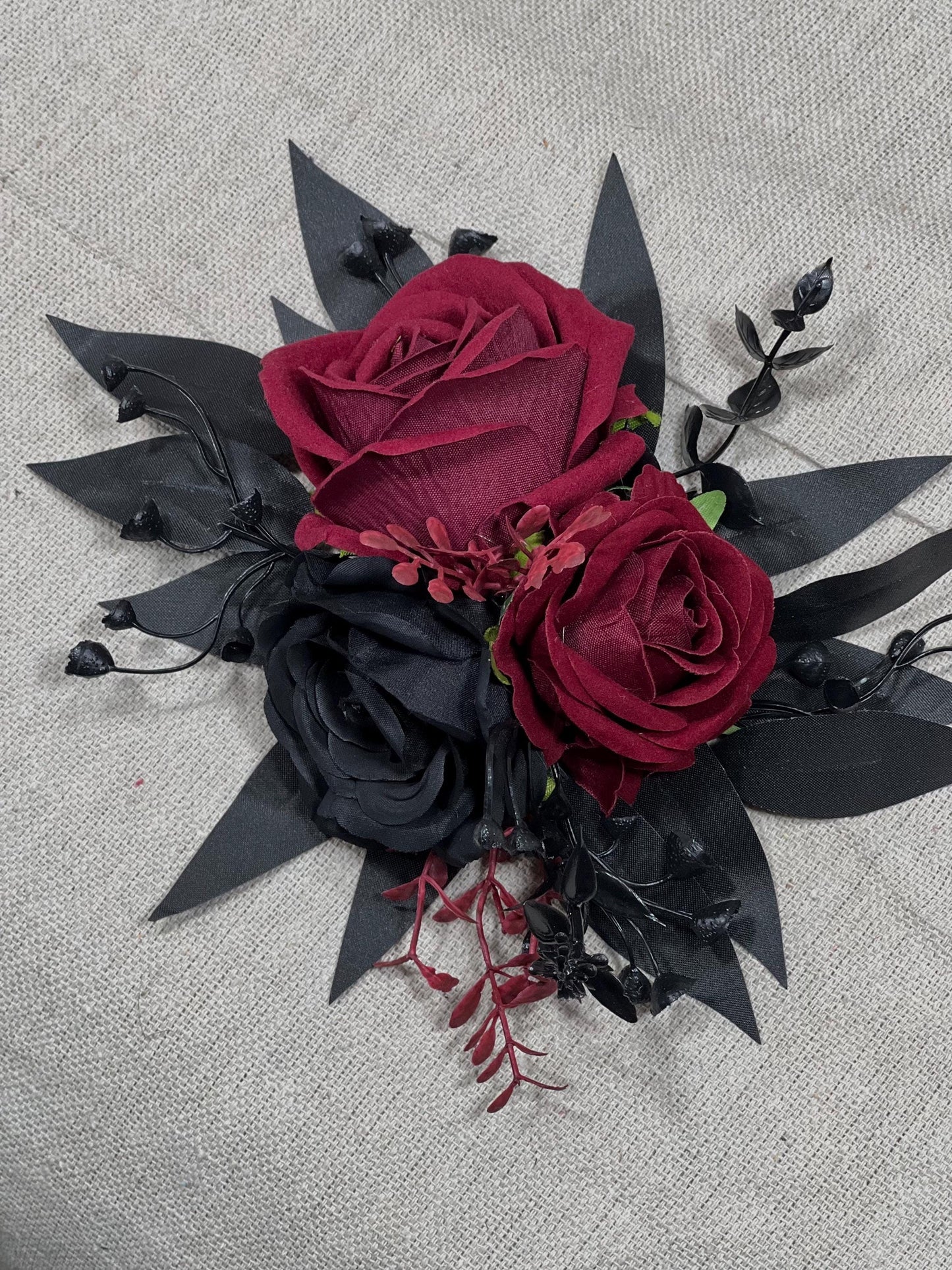 Black Cake Decor Wedding Topper Burgundy Black Decor Flower Cake Arrangement Black Gothic Cake Decoration Burgundy Artificial Flower