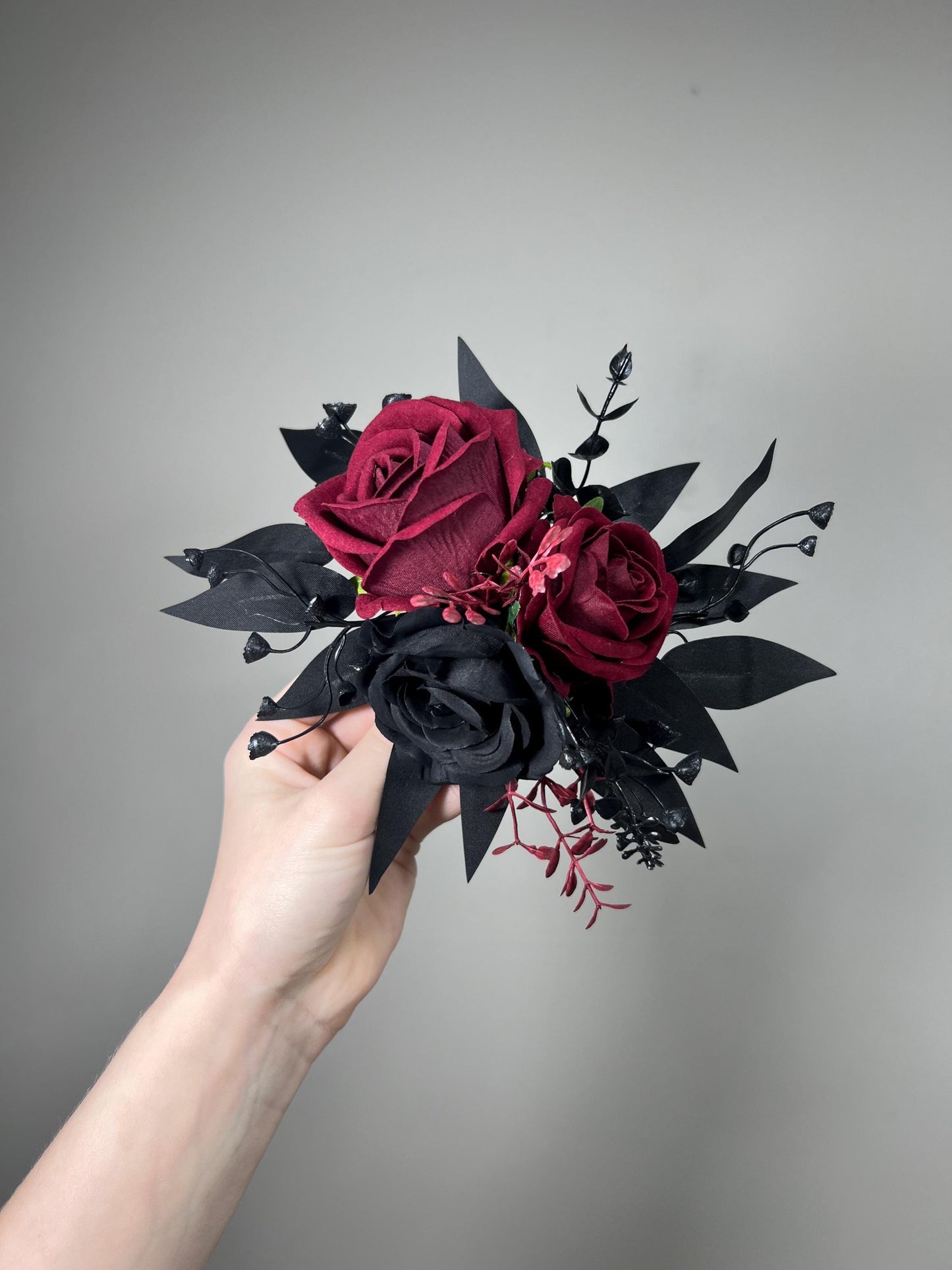 Black Cake Decor Wedding Topper Burgundy Black Decor Flower Cake Arrangement Black Gothic Cake Decoration Burgundy Artificial Flower