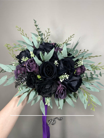Wedding Bouquet Black Dark Purple Bridal Wedding Gothic Bouquet Black Decor Plum Black Bridesmaids Bouquet Sage Artificial Flower